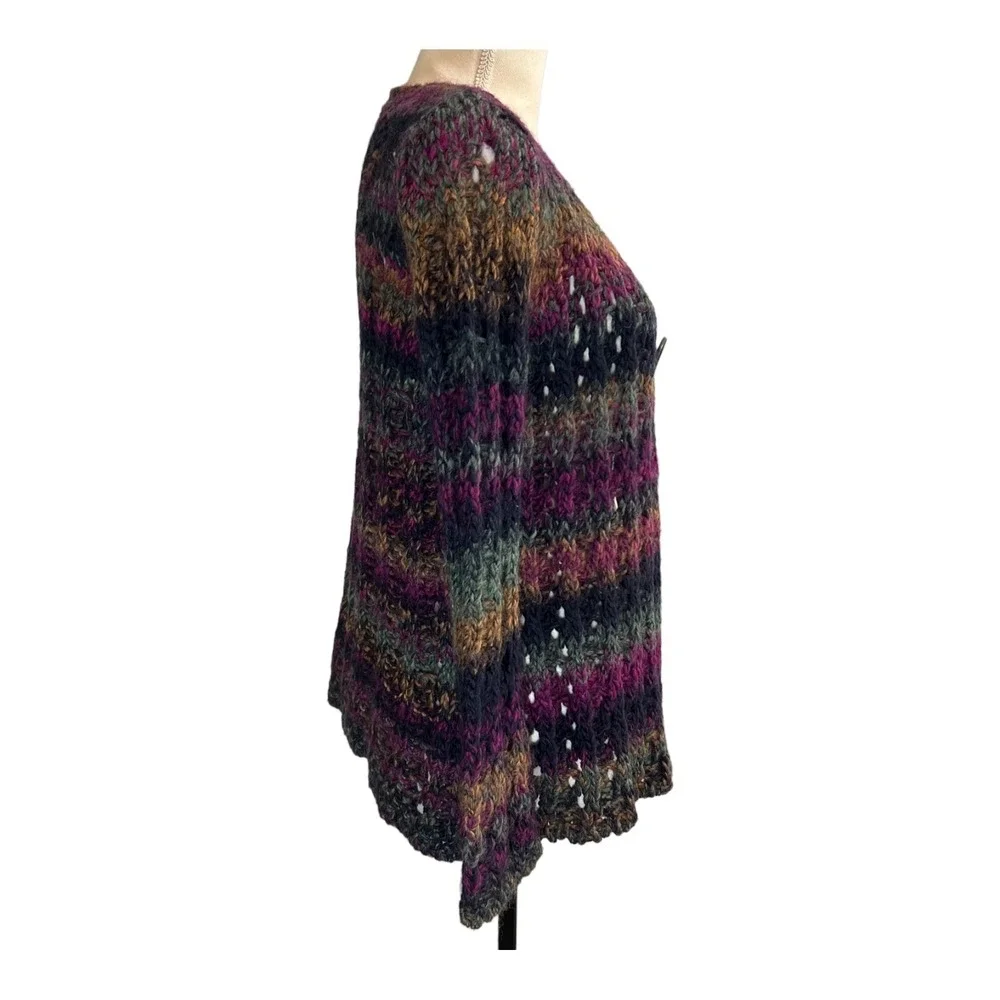 Angel by Sabri Ozel‎  Sweater XS Dark Rainbow Ombre Stripe Wool Blend Open Knit